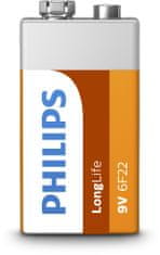 Philips 6F22L1F/10 LongLife 9V baterija z enojno cevjo in nalepko