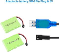 YUNIQUE GREEN-CLEAN 2pcs USB polnilec kabel SM-2P 250mAh Izhodni RC Avto za 6V Ni-Mh baterije Barva Svetlo modra