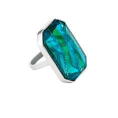 Preciosa Luksuzni jekleni prstan z ročno stiskanim kamnom iz češkega kristala Preciosa Ocean Emerald 7446 66 (Obseg 53 mm)