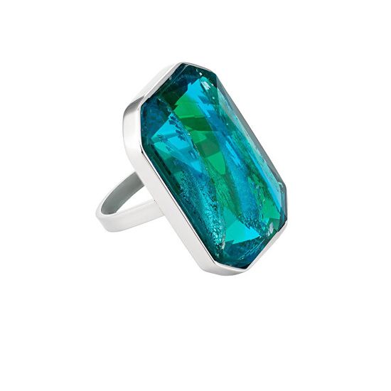 Preciosa Luksuzni jekleni prstan z ročno stiskanim kamnom iz češkega kristala Preciosa Ocean Emerald 7446 66