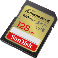 SanDisk Extreme PLUS 128 GB pomnilniška kartica SDXC 190 MB/s in 90 MB/s, UHS-I, razred 10, U3, V30