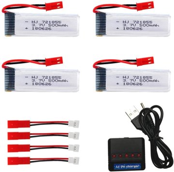 YUNIQUE GREEN-CLEAN 4pcs Polnilna lipo baterija (3.7V 500mAh) za RC Quadcopter Drones UDI U817 U817C U817A U818A WLtoys V959 V969 V979 V989 V999 V929 V949 V212 V222 RC + Polnilnik
