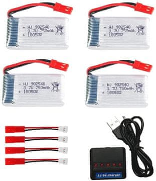 YUNIQUE GREEN-CLEAN 4 Kos polnilna lipo baterija (3.7V 750mAh) za RC dronov Štirikopterji MJX X300C X400 X800 + polnilec