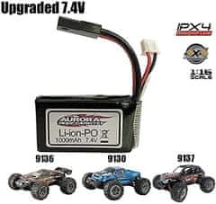 YUNIQUE GREEN-CLEAN 7.4V 1000mAh Polnilna lipo baterija za 1/16 XLH 9130 9136 9137 RC Avto 4WD Truck Rocker Crawler