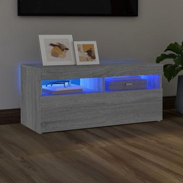 Vidaxl vidaXL TV omarica z LED osvetlitvijo, siva, hrast sonoma, 90x35x40 cm