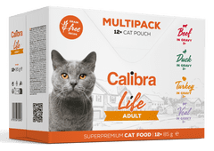 Calibra hrana za mačke, z govedino, raco, puranom in teletino v omaki, 12 x 85 g