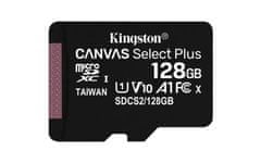 Kingston 128GB microSDHC CANVAS Plus pomnilniška kartica 100MB/85MB- UHS-I class 10 Gen 3 - brez adapterja