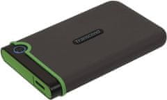 Transcend 1TB StoreJet 25M3S SLIM, USB 3.0, 2,5" zunanji disk proti udarcem, tanek profil, sivo-zelen
