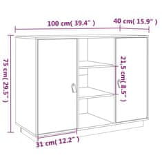Vidaxl Komoda črna 100x40x75 cm trdna borovina