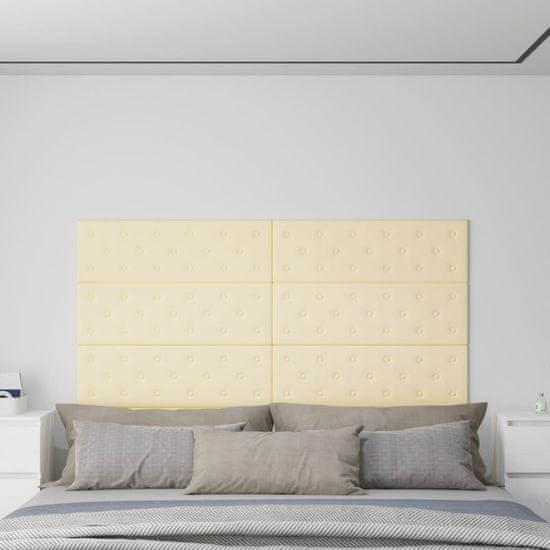 shumee vidaXL Stenski paneli 12 kosov krem 90x30 cm umetno usnje 3,24 m²