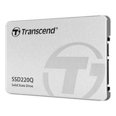 Transcend SSD220Q 500 GB SSD 2,5'' SATA III 6 Gb/s, QLC, aluminijasto ohišje, 550 MB/s R, 500 MB/s W, srebrna