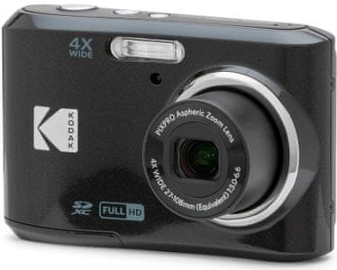 sodoben kompaktni digitalni fotoaparat kodak fz45 videoposnetki hd fotografski načini 16mpx fotografije zaznavanje obrazov zmanjšanje rdečih oči usb priključek in kabel aa baterija