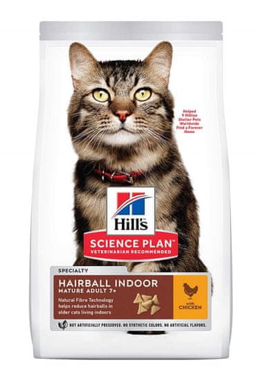 Hill's Mature Adult 7+ Hairball Indoor hrana za mačke, s piščancem, 1,5 kg
