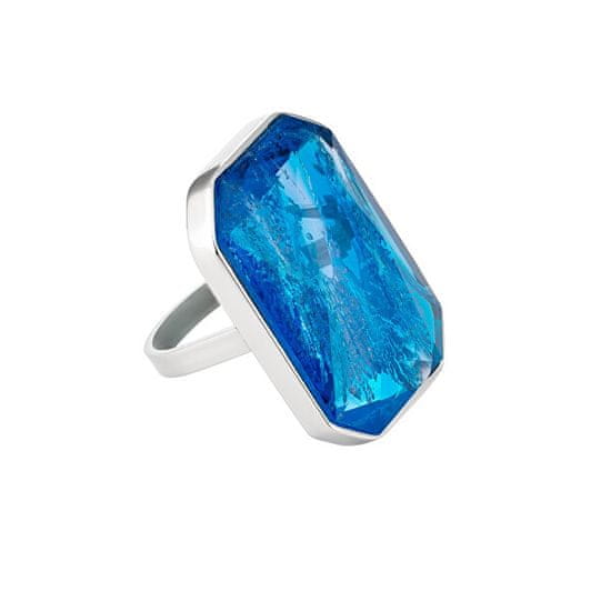 Preciosa Luksuzni jekleni prstan z ročno stiskanim kamnom iz češkega kristala Preciosa Ocean Aqua 7446 67