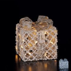 StarDeco Novoletni dekor darilni paket z 20 led lučkami 15x15xh19cm / kvadraten / več barv / kovina, poliester, pvc