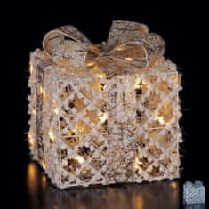 StarDeco Novoletni dekor darilni paket s 30 led lučkami 20x20xh26cm / kvadraten / več barv / kovina, poliester, pvc