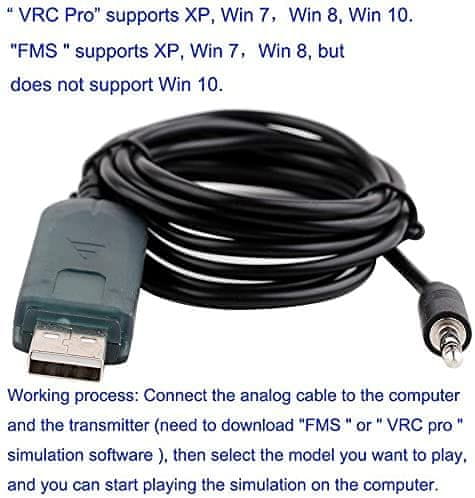 Câble Adaptateur USB Flysky Pour Simulateur De Vol RC - Compatible FS-i6, FS-T6, FS-TH9X - Pour FMS Sur Windows - 4