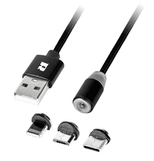 Rebel USB kabel magnetni 2.0 M.- mikro - lightning -C. M., črne barve, 1m