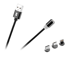 Rebel USB kabel magnetni 2.0 M.- mikro - lightning -C. M., črne barve, 1m