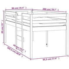 Greatstore Visoka postelja medeno rjava 90x200 cm trdna borovina