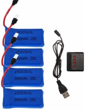 YUNIQUE GREEN-CLEAN 4pcs 25C 3.7V 380mAh Baterije za drone z 1pc polnilcem za HUBSAN X4 H107 H107L H107C H107D V252 JXD 385 RC