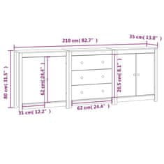 Vidaxl Komoda bela 210x35x80 cm trdna borovina