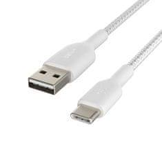 Belkin pleteni kabel USB-C - USB-A, 2 m, bel