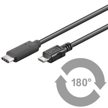 PremiumCord Kabel USB priključek C/male - USB 2.0 Micro-B/male, črn, 0,6 m