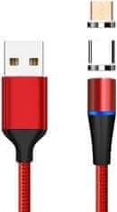 PremiumCord Magnetni polnilni in podatkovni kabel micro USB in USB-C, 1 m, rdeč