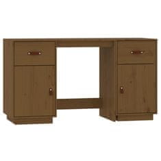 Vidaxl Pisalna miza z omaricama med. rjava 135x50x75 cm trdna borovina