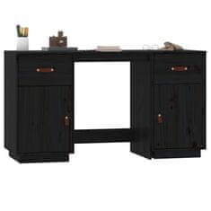 Vidaxl Pisalna miza z omaricama črna 135x50x75 cm trdna borovina
