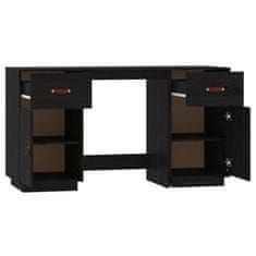 Vidaxl Pisalna miza z omaricama črna 135x50x75 cm trdna borovina