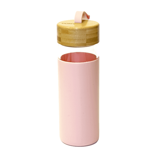 Domy Steklenička, borosilikatno steklo, bamboo pokrov, 0,48l, roza