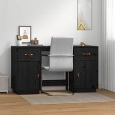 Vidaxl Pisalna miza z omaricama črna 135x50x75 cm trdna borovina