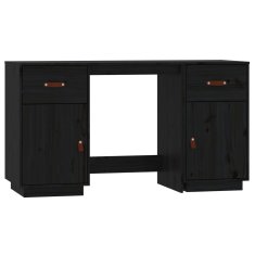 Vidaxl Pisalna miza z omaricama črna 135x50x75 cm trdna borovina