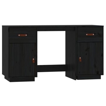 Vidaxl Pisalna miza z omaricama črna 135x50x75 cm trdna borovina