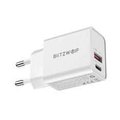 Blitzwolf BW-S20 omrežni polnilnik, USB, USB-C, 20 W (bela)