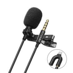 Blitzwolf BW-CM1 kravatni mikrofon s sponko, AUX, USB-C, 1,5 m