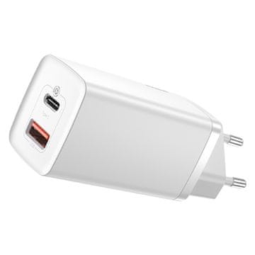 BASEUS GaN2 Lite omrežni polnilnik, USB + USB-C, 65W, EU (bela)