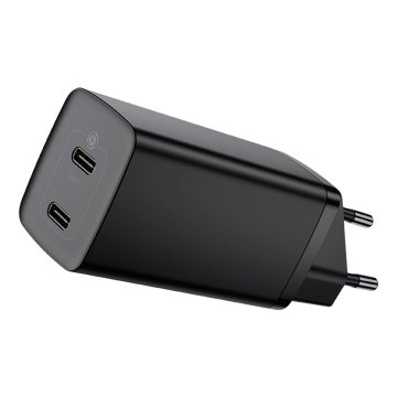 BASEUS GaN Lite omrežni polnilnik, 2x USB-C, 65W, EU (črn)