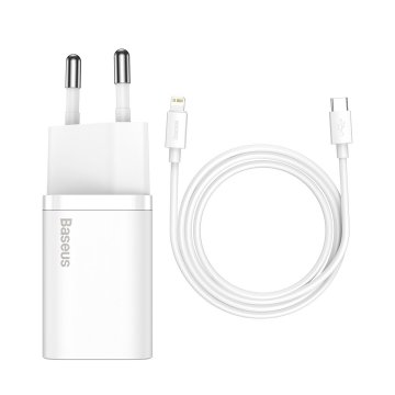 BASEUS Baseus Super Si hitri polnilec 1C 20W s kablom USB-C na Lightning 1m (bela)