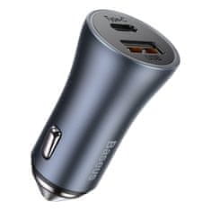 BASEUS Baseus Golden Contactor Pro avtomobilski polnilec, USB + USB-C, QC4.0+, PD, SCP, 40 W (siv) + kabel USB-C do iP, 1 m (črn)