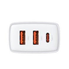 BASEUS Baseus kompaktni hitri polnilec, 2xUSB, USB-C, PD, 3A, 30W (bel)