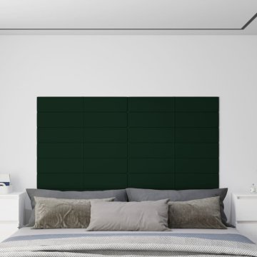 shumee vidaXL Stenski paneli 12 kosov temno zeleni 90x15 cm žamet 1,62 m²