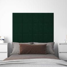 shumee vidaXL Stenski paneli 12 kosov temno zeleni 30x30 cm žamet 1,08 m²