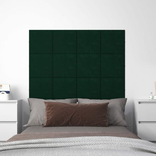shumee vidaXL Stenski paneli 12 kosov temno zeleni 30x30 cm žamet 1,08 m²