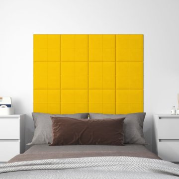 shumee vidaXL Stenski paneli 12 kosov rumeni 30x30 cm žamet 1,08 m²