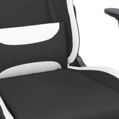 Greatstore Masažni gaming stol z oporo za noge črno in belo blago