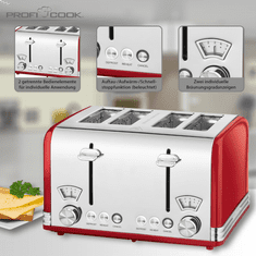 ProfiCook TA 1194 RD Toaster VINTAGE 4 toasti