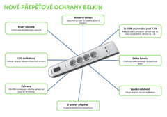 Belkin SurgeStrip nadtokovna zaščita, 4 vtičnice, 525J, 2M